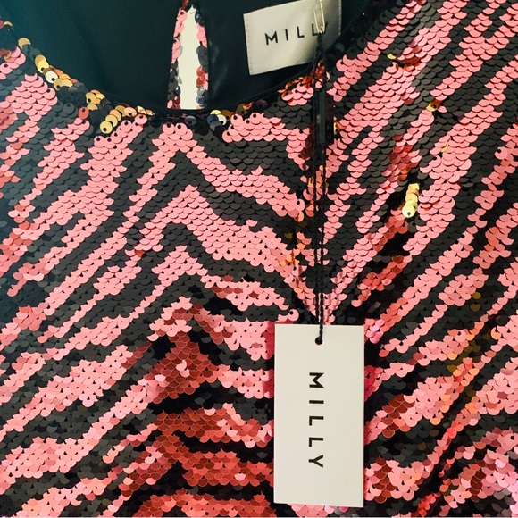 NWT Milly Zebra Sequined Mini Dress Pink/Gold size XS - Picture 8 of 8